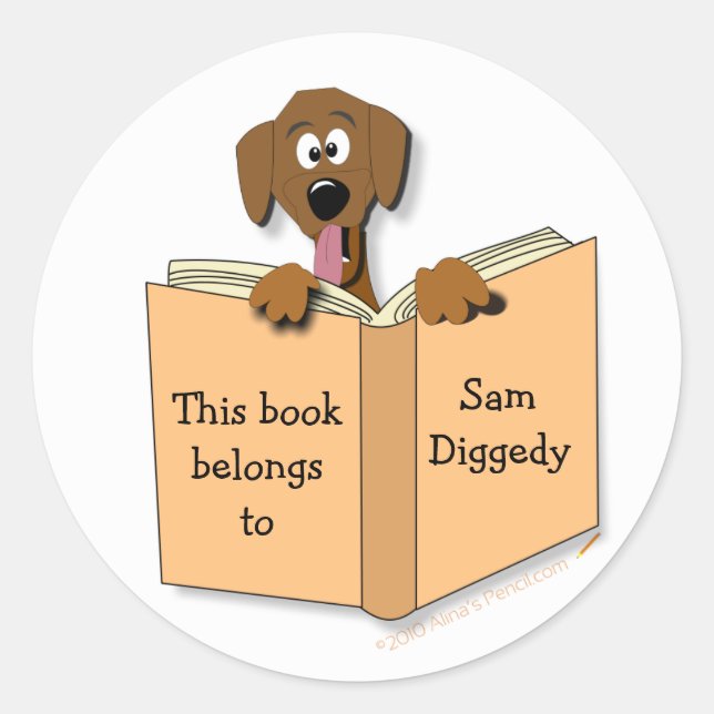 Cartoon Dog Buchzeichen Stickers Template (Vorderseite)