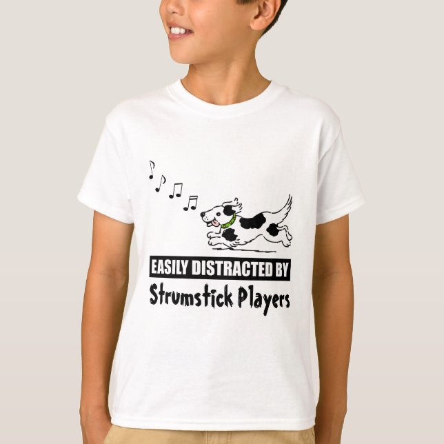 Cartoon Dog Distracted by Strumstick Players T-Shirt (Vorderseite)