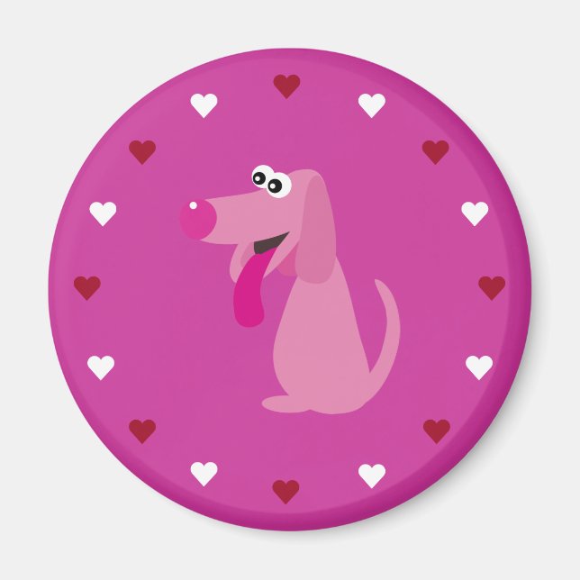 Cartoon Dog & Hearts Pink-Wohltätigkeit individuel Magnet (Vorne)