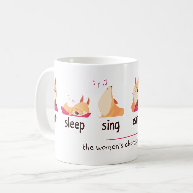 Cartoon Dog isst Sleep Sing Kaffeetasse (Vorderseite Links)
