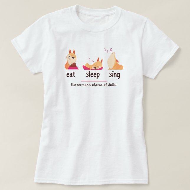 Cartoon Dog isst Sleep Sing T-Shirt (Design vorne)