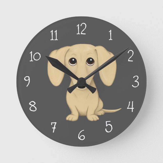Cartoon Dog mit glatter Dackel Runde Wanduhr (Vorderseite)