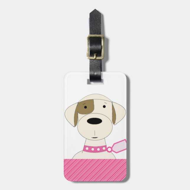 Cartoon Dog mit rosa Collar Gepäckanhänger (Vorderseite vertikal)