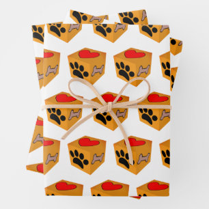 Cartoon Dog Paw Herz und Knochen Geschenkpapier Set