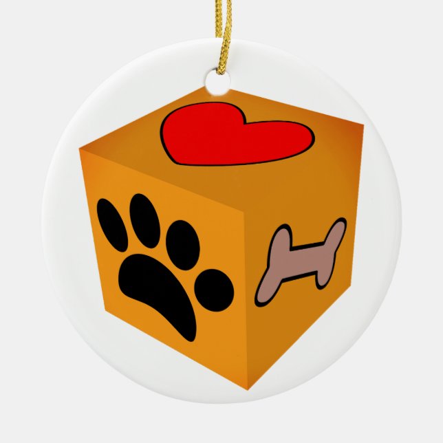 Cartoon Dog Paw Herz und Knochen Keramik Ornament (Vorne)