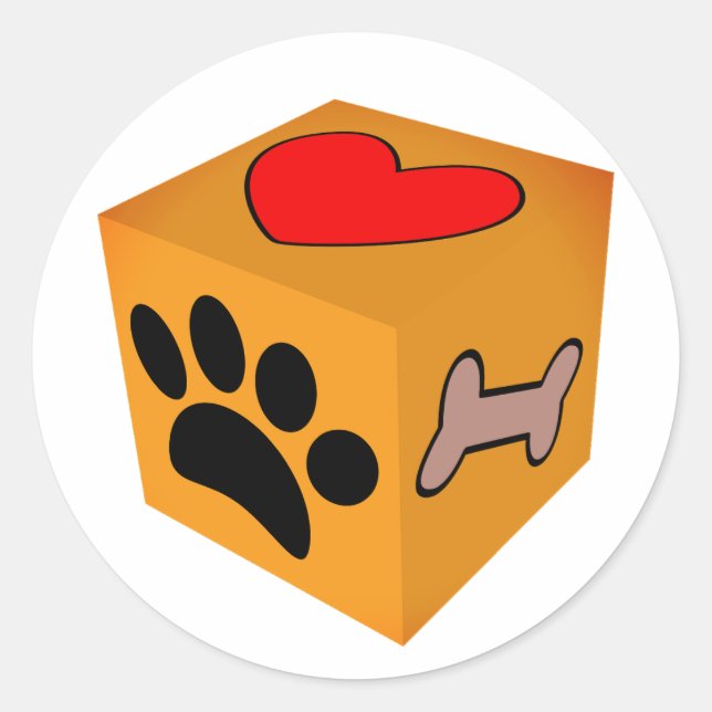 Cartoon Dog Paw Herz und Knochen Runder Aufkleber (Vorderseite)
