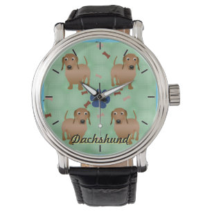 Cartoon Dogs - Dachsund Red Tiled v1 Armbanduhr