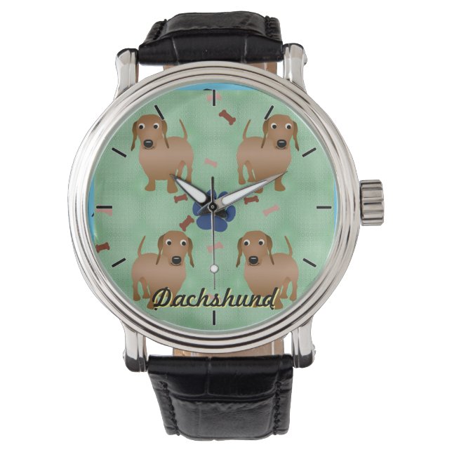 Cartoon Dogs - Dachsund Red Tiled v1 Armbanduhr (Vorderseite)