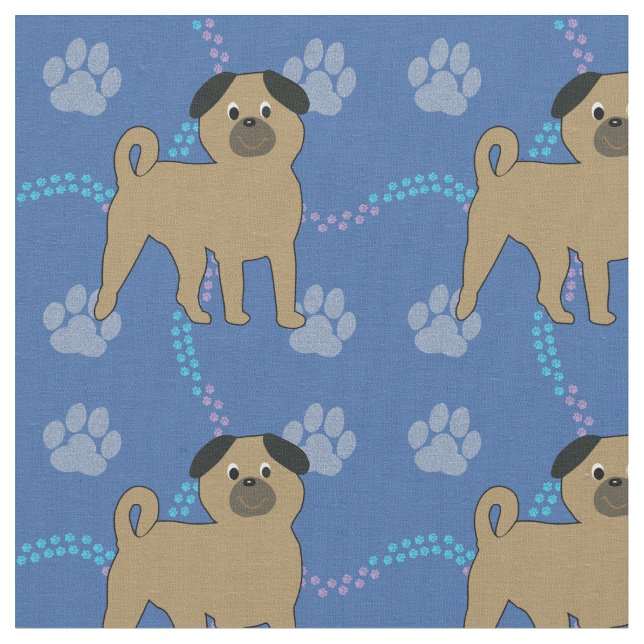 Cartoon Dogs - Mops v1 Stoff (Nahaufnahme)