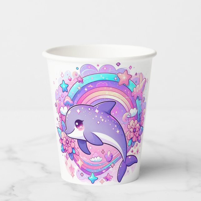 Cartoon Dolphin Babydusche Pappbecher (Vorderseite)