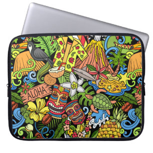 Cartoon doodles Hawaii nahtlos. Hintergrund Laptopschutzhülle