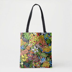 Cartoon doodles Hawaii nahtlos. Hintergrund Tasche