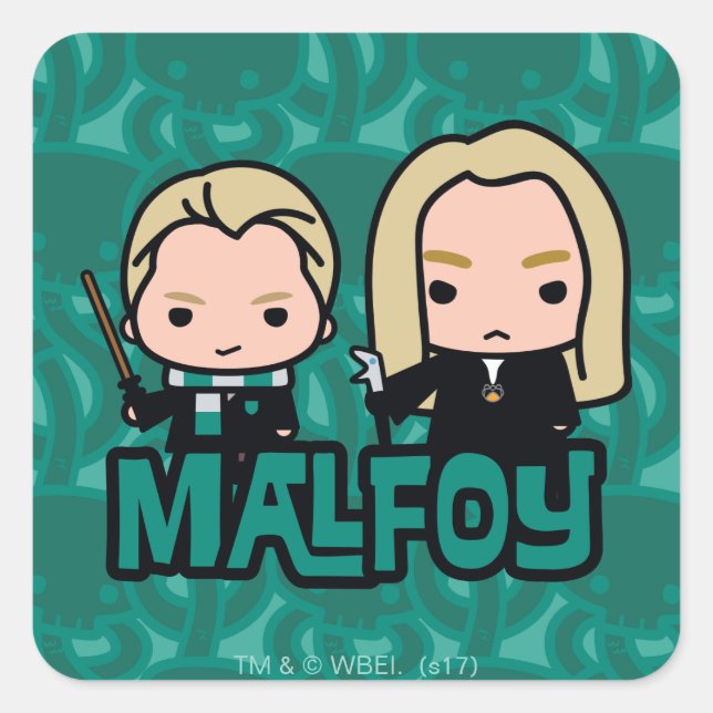 Cartoon Draco und Lucius Malfoy Art Quadratischer Aufkleber (Vorderseite)