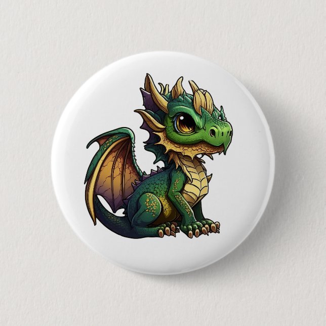Cartoon Dragon Illustration Button (Vorderseite)