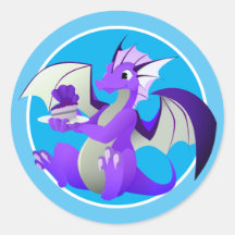Cartoon Dragon mit Cake Blue Stickers