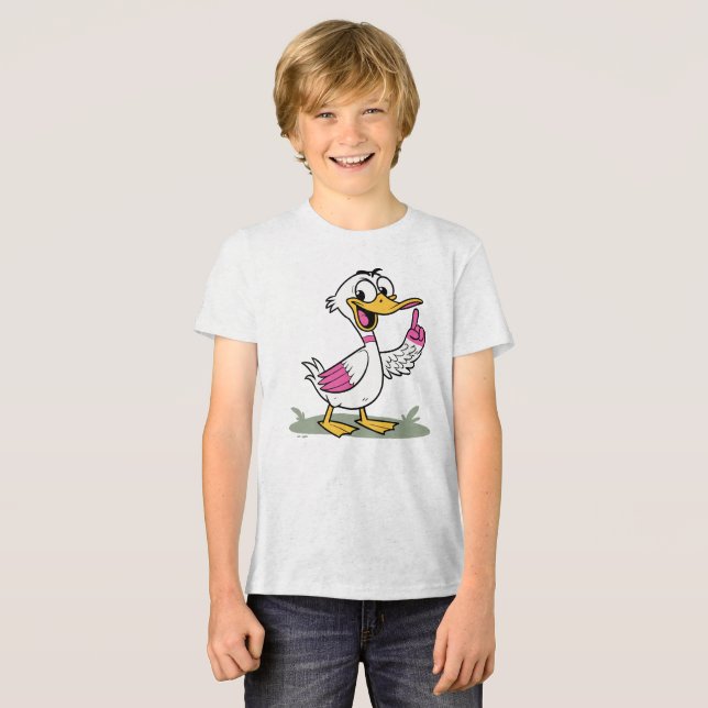Cartoon Duck with Raised Finger Delivering a Messa Tri-Blend Shirt (Vorderseite voll)