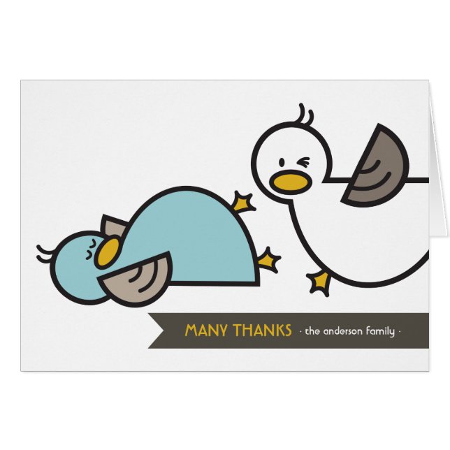 Cartoon Ducks Twin Birth Ankündigung Danke (Vorderseite (Horizontal))