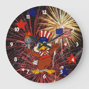 Cartoon Eagle and Fireworks Clock Große Wanduhr