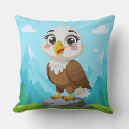 Cartoon Eagle on Rock – Cute Vector Character Kissen