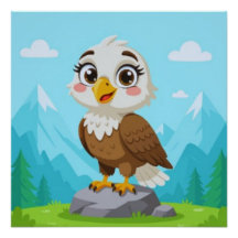 Cartoon Eagle on Rock – Cute Vector Character