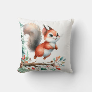 Cartoon-Eichhörnchen aus Holz niedliche Aquarellfa Kissen