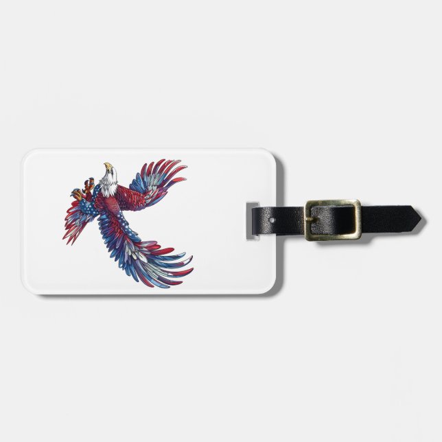 Cartoon eines Adlers, 4. Juli Gepäckanhänger (Vorderseite horizontal)