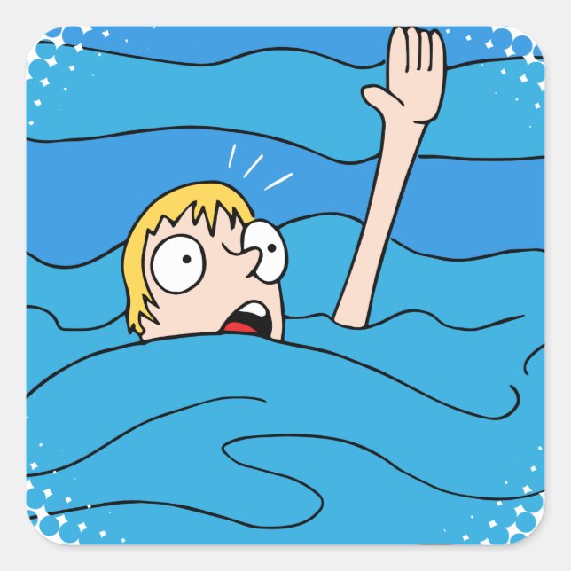 Cartoon eines ertrinkenden Mannes Quadratischer Aufkleber (Vorderseite)