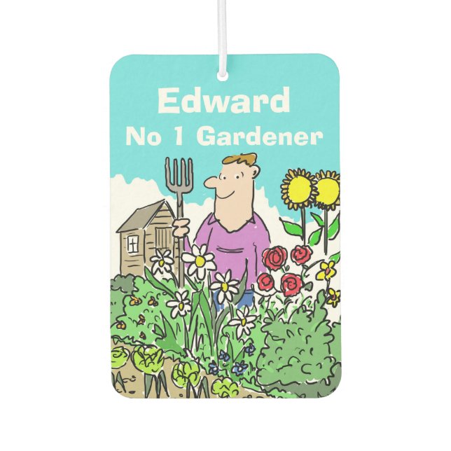 Cartoon eines Gärtners in einem schönen Garten Autolufterfrischer (Vorderseite)