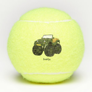 Cartoon eines grünen Monster Tennisbälle