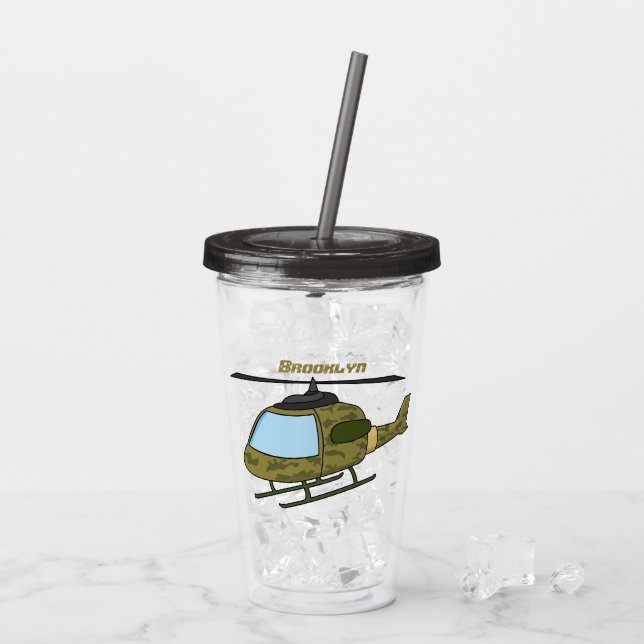 Cartoon eines niedlichen Heereshubschraubers Acryltrinkbecher (Rückseite Ice)