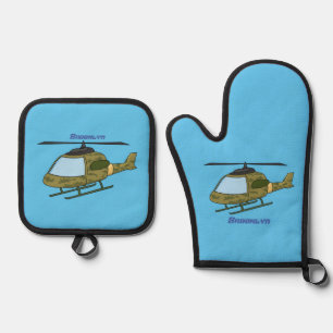 Cartoon eines niedlichen Heereshubschraubers Ofenhandschuh & Topflappen-Set