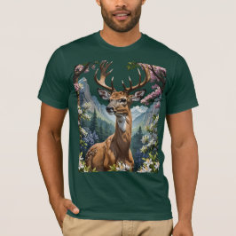 Cartoon eines von Bergen umgebenen Hirsches T-Shirt