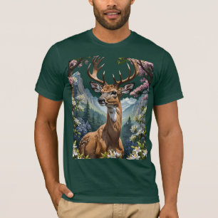 Cartoon eines von Bergen umgebenen Hirsches T-Shirt