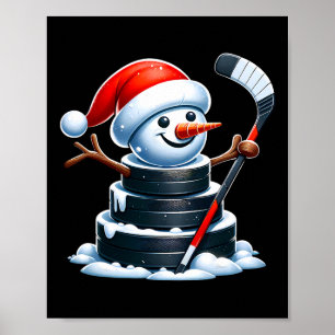 Cartoon-Eishockey-Puck-Schneemann mit Weihnachtsma Poster