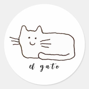 Cartoon El Gato Katze Doodle Linie Runder Aufkleber