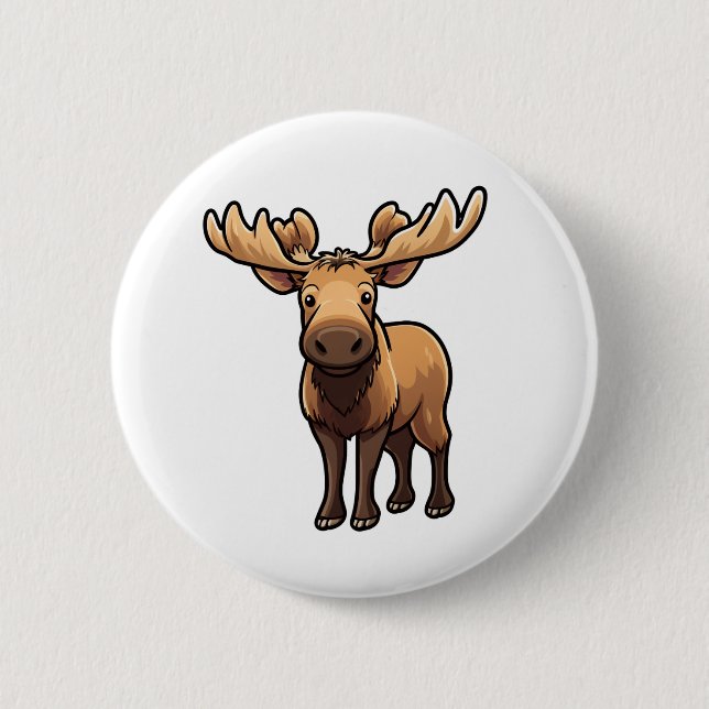 Cartoon Elch-Abbildung Button (Vorderseite)