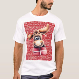 Cartoon Elch mit Weihnachtsgeschenk T-Shirt