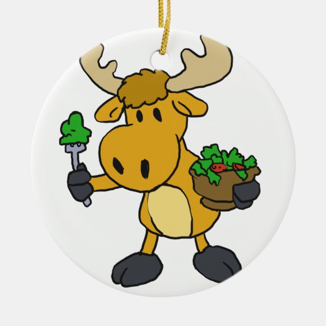 Cartoon Elche Esssalat | Farbe wählen Keramik Ornament (Vorne)
