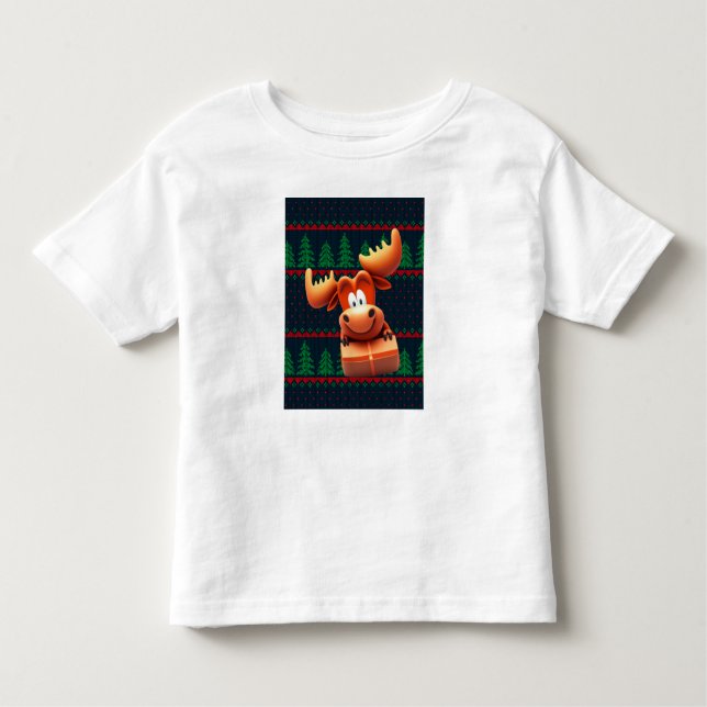 Cartoon Elche mit Weihnachtsgeschenk Kinder Tshirt (Vorderseite)