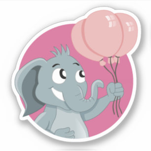 Cartoon Elefant mit rosa Ballons Aufkleber