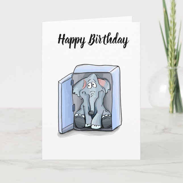 Cartoon Elefant sitzend in einem Kühlschrank Karte (Vorderseite)