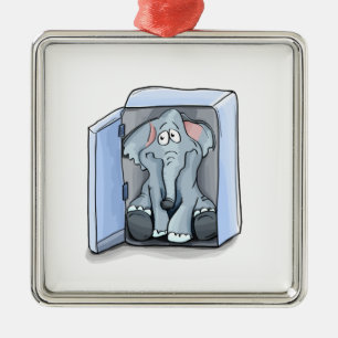 Cartoon Elefant sitzend in einem Kühlschrank Silbernes Ornament