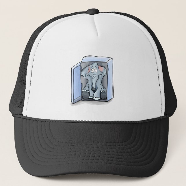 Cartoon Elefant sitzend in einem Kühlschrank Truckerkappe (Vorderseite)