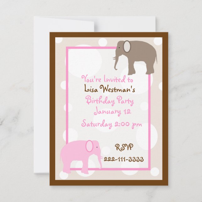 Cartoon Elefanten Geburtstag Einladung (Vorderseite)