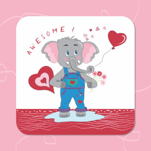 Cartoon Elephant Hearts   Aufkleber mit Phantastis