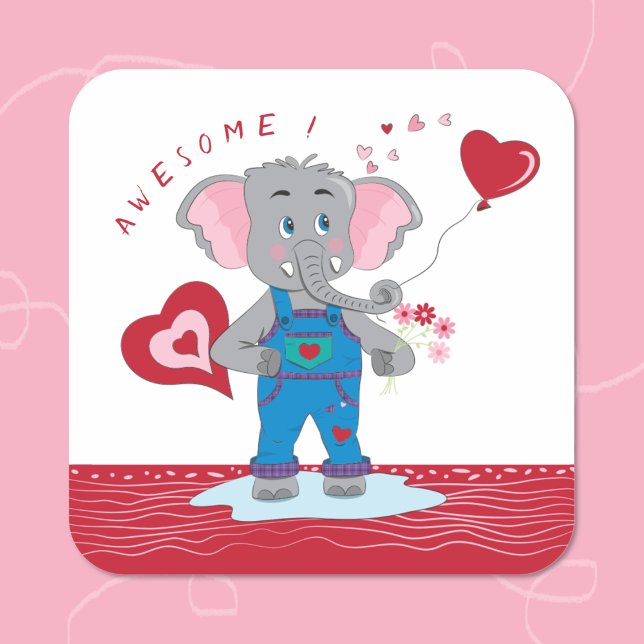 Cartoon Elephant Hearts | Aufkleber mit Phantastis (Cute elephant reward sticker .
)
