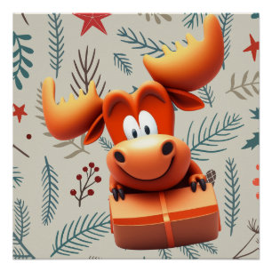 Cartoon Elose mit Geschenk über Weihnachten Muster Poster