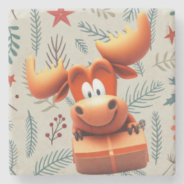 Cartoon Elose mit Geschenk über Weihnachten Muster Steinuntersetzer