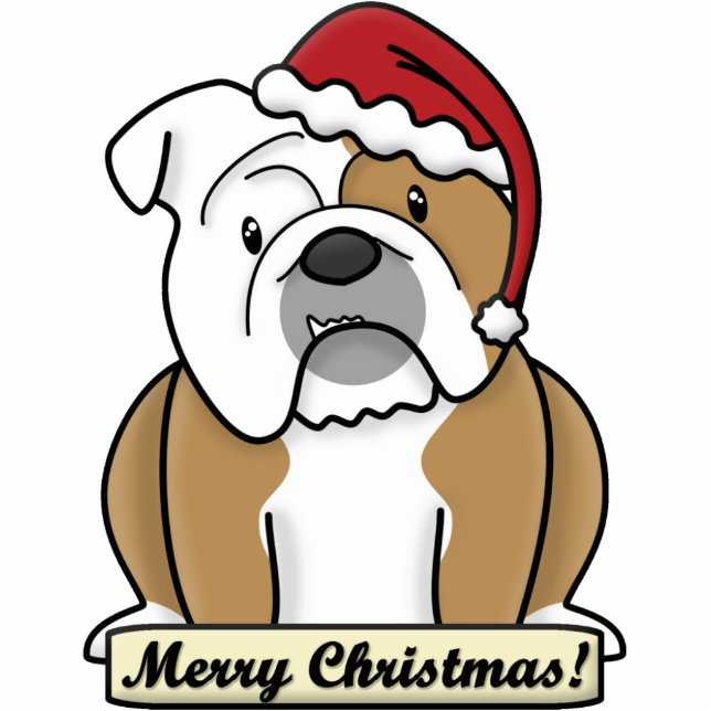 Cartoon-englische Bulldoggen-Weihnachtsverzierung Fotoskulptur Ornament (Vorne)