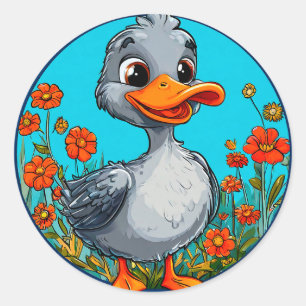 🦆 Cartoon-Entenküken Süßer Babyvogel Einfache Kun Runder Aufkleber
